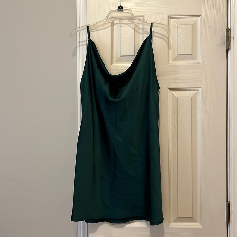 Silky green cowl neck dress